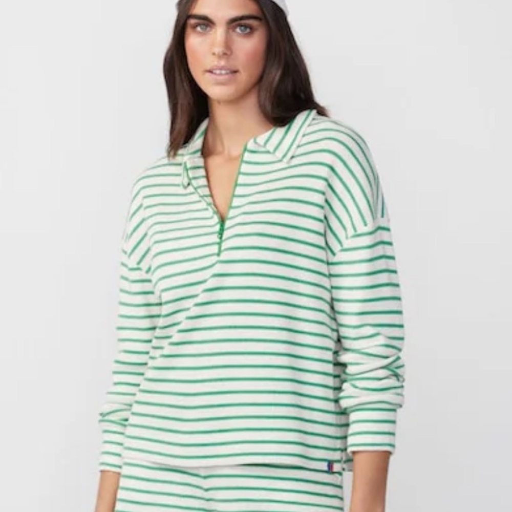 KULE Rosewell Half-Zip Pullover Striped Polo Sweater